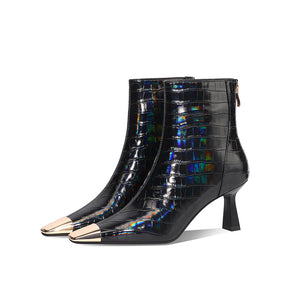 Snakeskin Chic Zipper Leather Ankle Boots