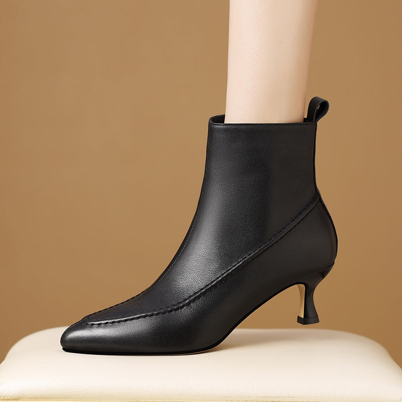 Chic Leather Pointed Toe Zip High Heel Boots