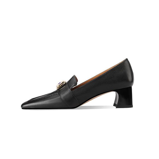 Chic LeatherLux Square Toe Low-med Heels