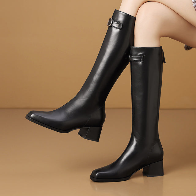 LeatherLux Chic Round Toe Winter Boots