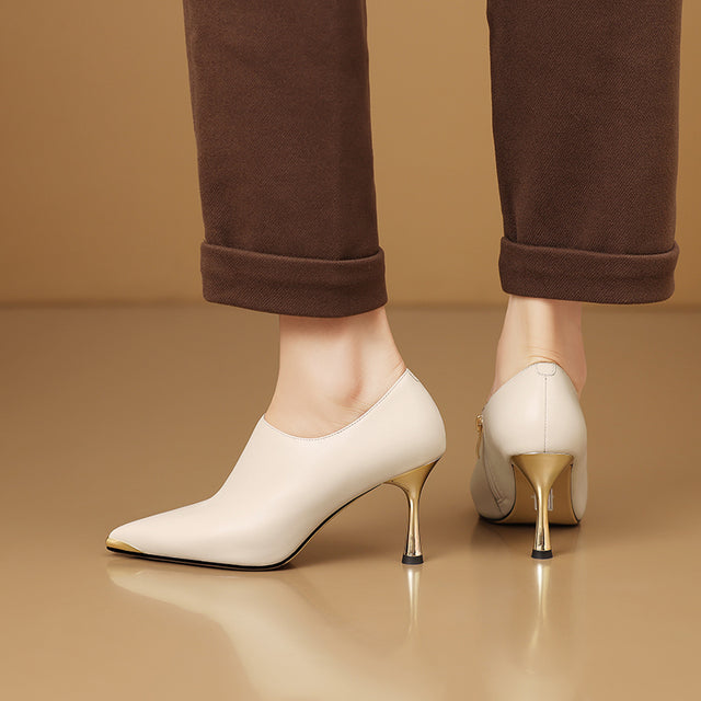 Chic Leather Pointed Toe Slip-on Pumps