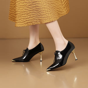 Chic Leather Pointed Toe Slip-on Pumps