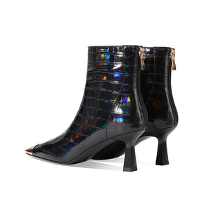 Snakeskin Chic Zipper Leather Ankle Boots