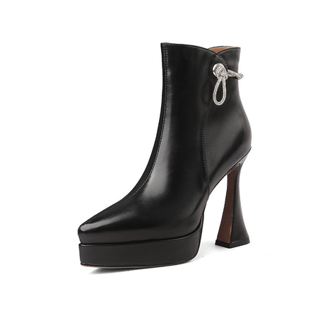 AlliChic Pointed Toe Platform Heel Ankle Boots