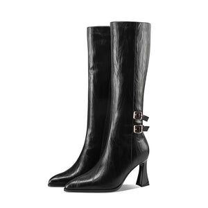 LeatherLux Chic Pointed Toe Winter Boots