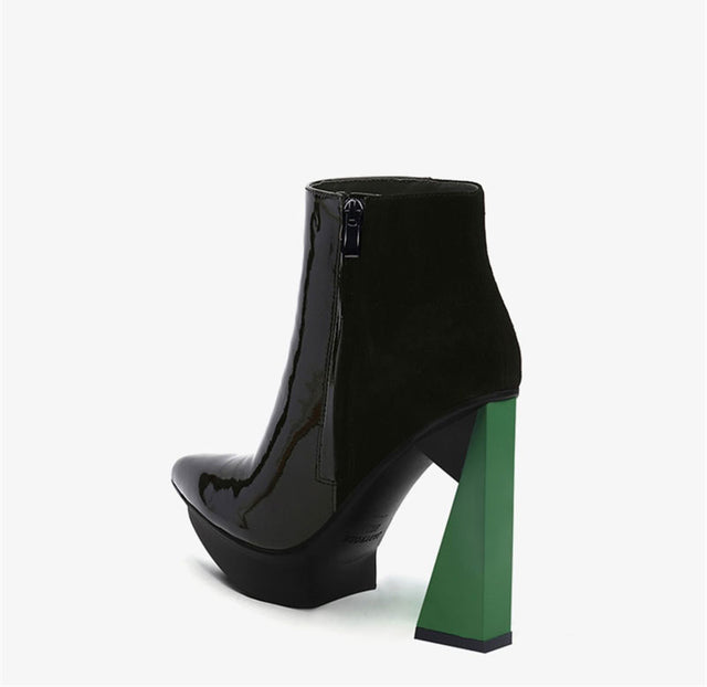 ChicLux Leather Pointed Toe Platform Ankle Boots