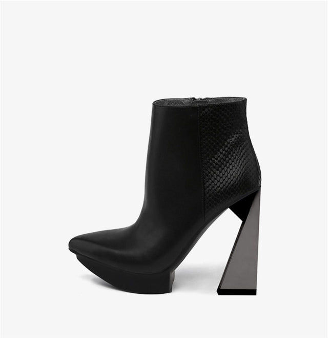 ChicLux Leather Pointed Toe Platform Ankle Boots