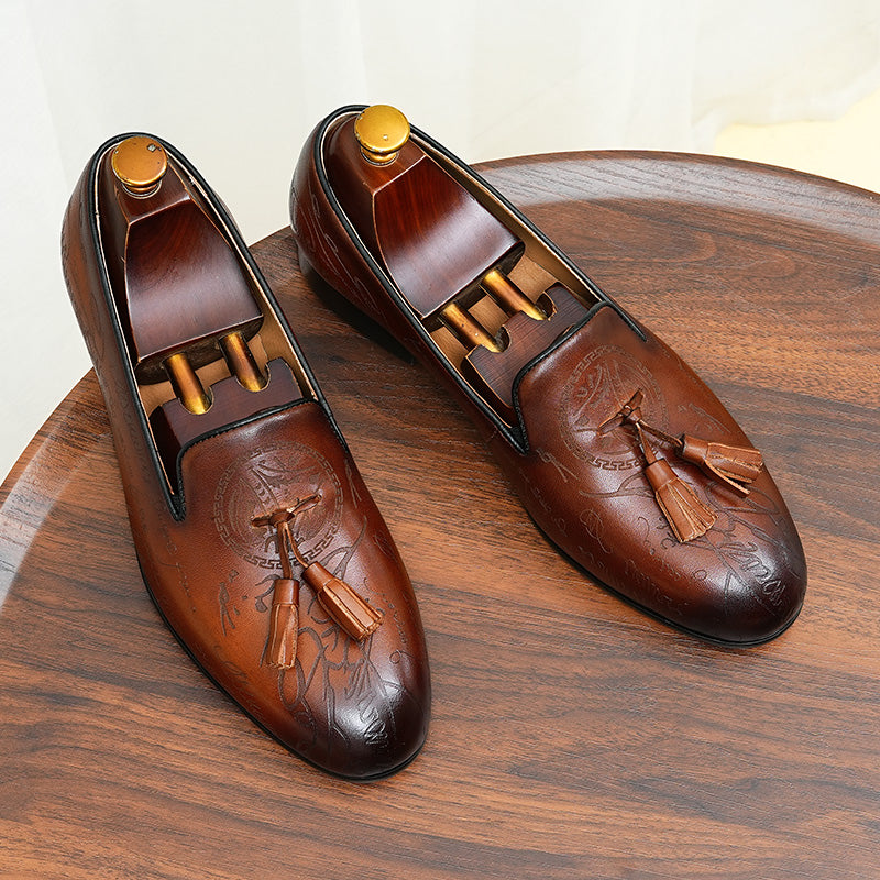 Lavish Leather Slip On Brogue Dress Shoes