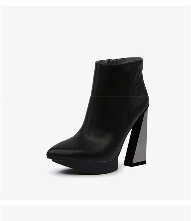 ChicLux Leather Pointed Toe Platform Ankle Boots