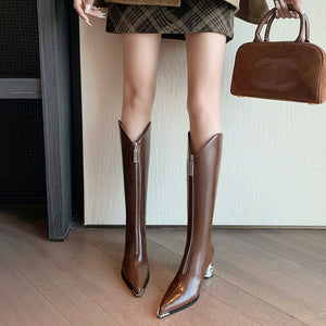 Luxury Leather Pointed Toe Tall Boots