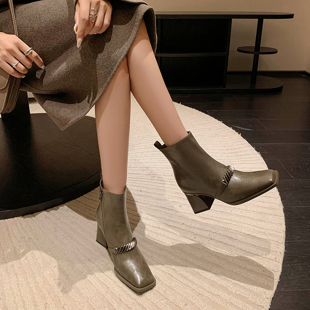 LeatherLux Chic Square Toe Winter Boots