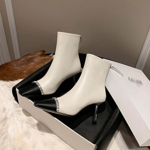 ChicZip Solid Leather Square Toe High Heel Boots