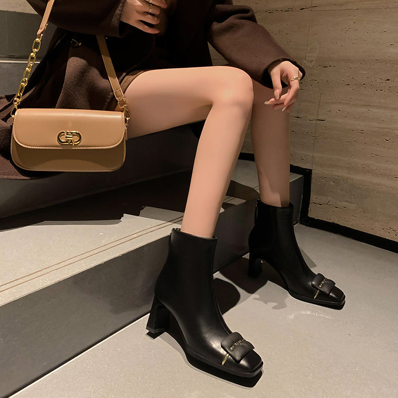 CrocLeather Chic Square Toe Ankle Boots