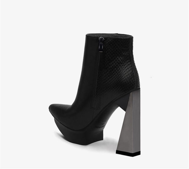 ChicLux Leather Pointed Toe Platform Ankle Boots