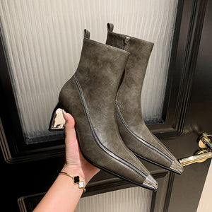 LeatherLux Chic Pointed Toe Winter Boots