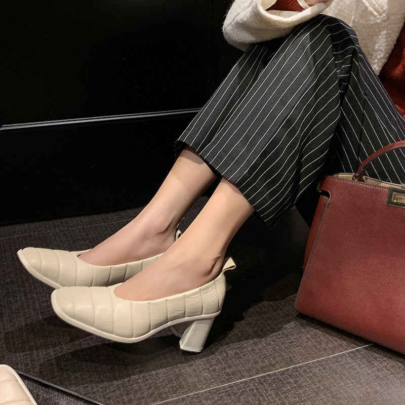 Chic LeatherLux Square Toe Thick Heels