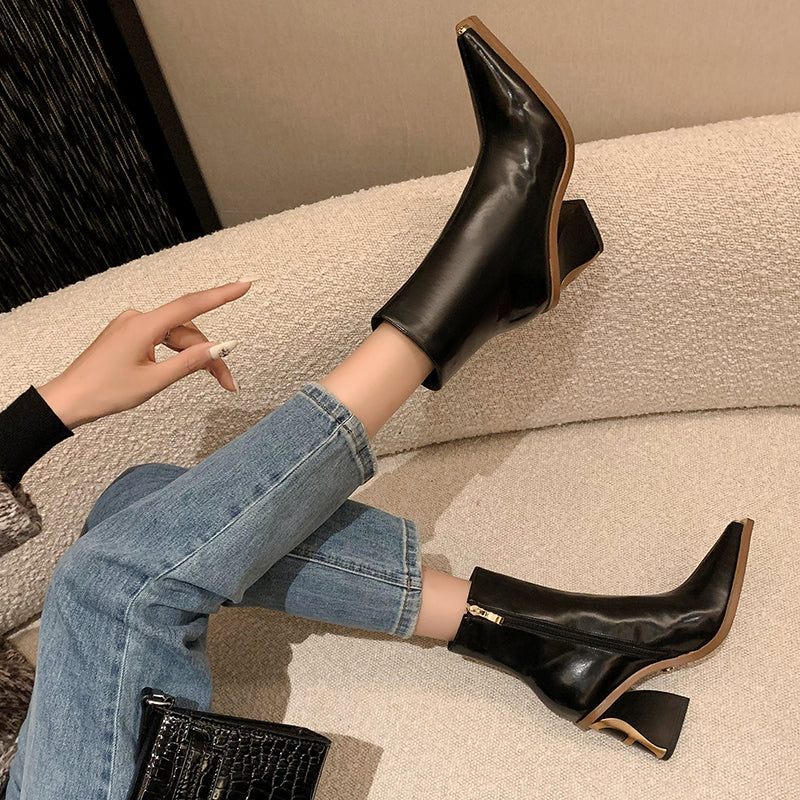 LeatherLux Chic Pointed Toe Winter Boots