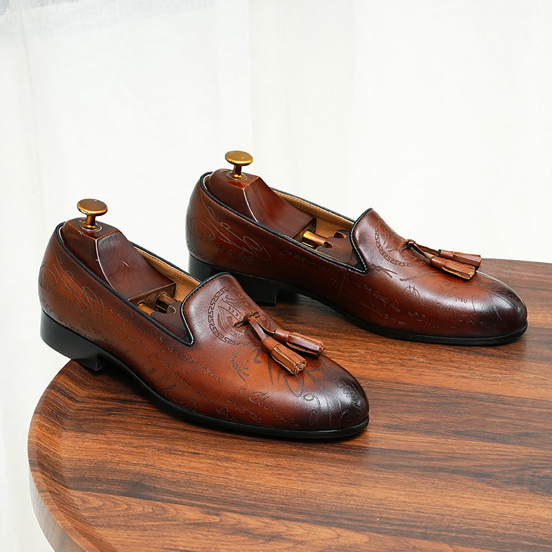 Lavish Leather Slip On Brogue Dress Shoes