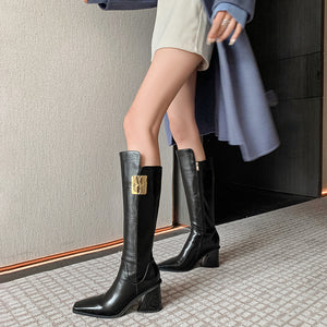 Knightly Elegance Genuine Leather Tall Boots