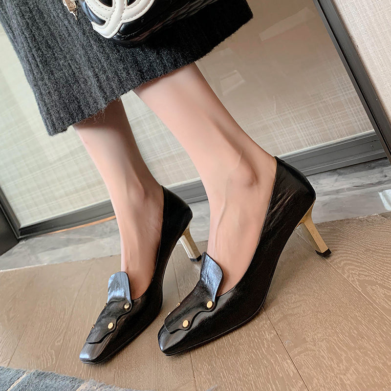 Chic LeatherLux Square Toe Thick Heels