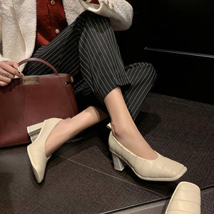 Chic LeatherLux Square Toe Thick Heels