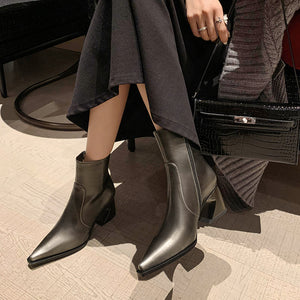 LeatherLux Chic Pointed Toe Winter Boots