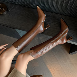 Luxury Leather Pointed Toe Tall Boots