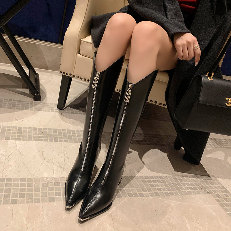 Luxury Leather Pointed Toe Tall Boots