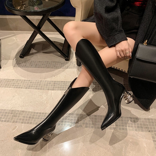 Luxury Leather Pointed Toe Tall Boots