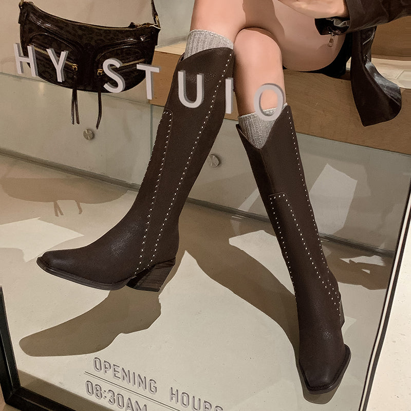 Luxury Leather Pointed Toe Tall Boots