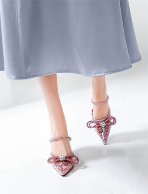 Elegant Rhinestone Pointed Toe High Heel Sandals