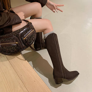 Luxury Leather Pointed Toe Tall Boots