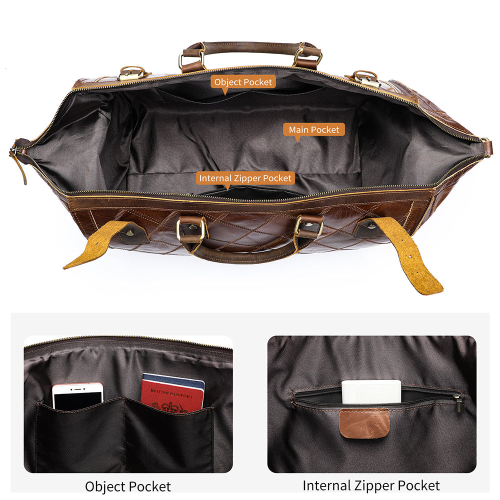 Deluxe Retro Leather Zipper Travel Messenger Bag