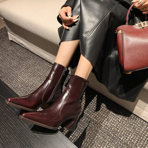 LeatherLux Chic Pointed Toe Winter Boots