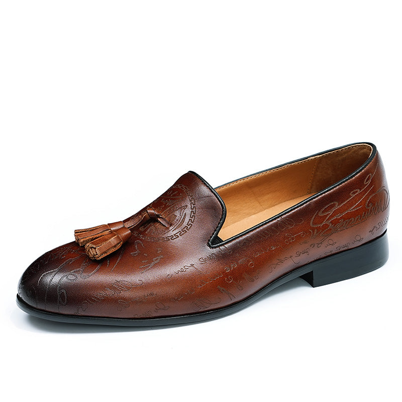 Lavish Leather Slip On Brogue Dress Shoes