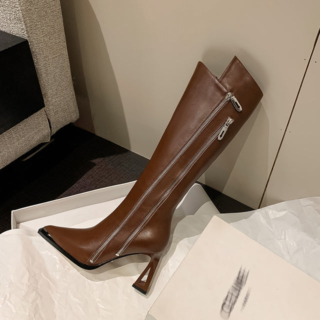 Luxury Leather Pointed Toe Tall Boots