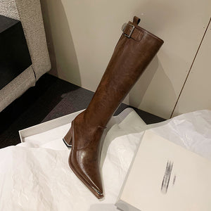 Luxury Leather Pointed Toe Tall Boots