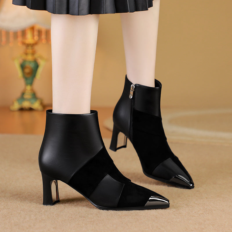 AlliChic Pointed Toe Heel Ankle Boots