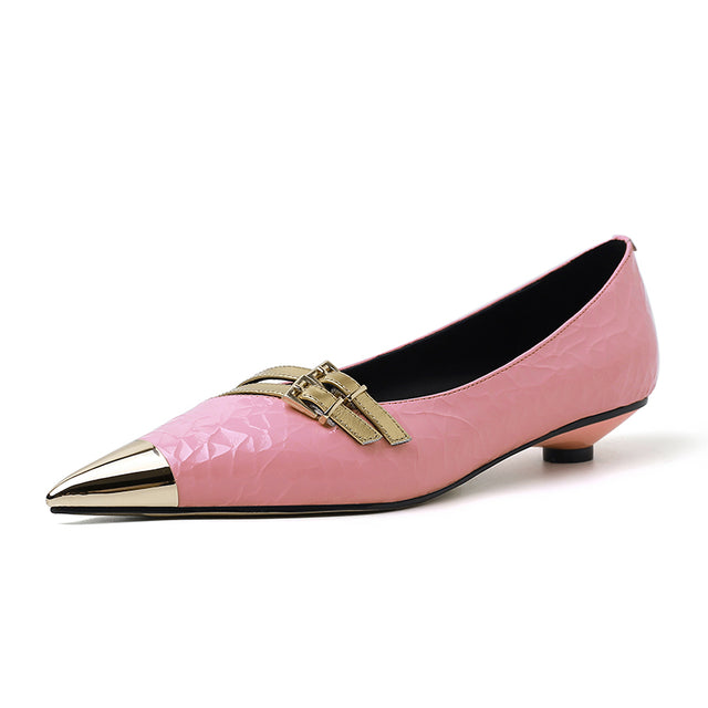 Chic Cow Leather Buckle Pointed Toe Pumps