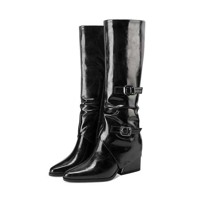 LeatherLux Chic Round Toe Winter Boots