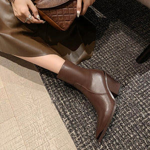 LeatherLux Chic Pointed Toe Winter Boots