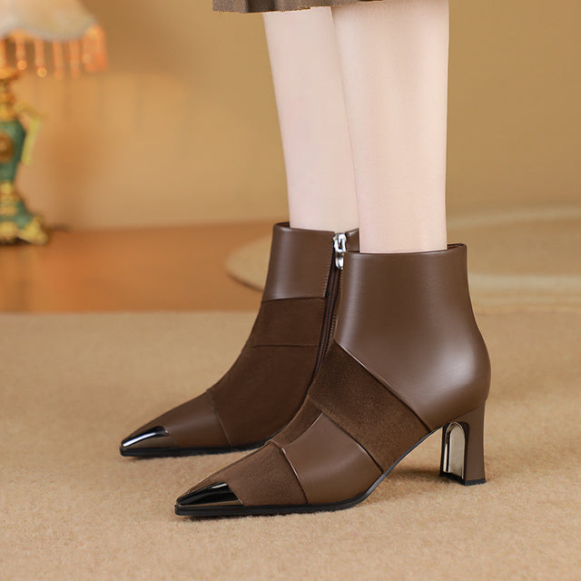 AlliChic Pointed Toe Heel Ankle Boots