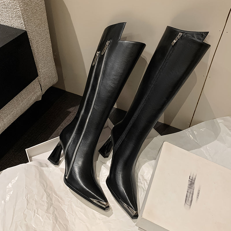 Luxury Leather Pointed Toe Tall Boots