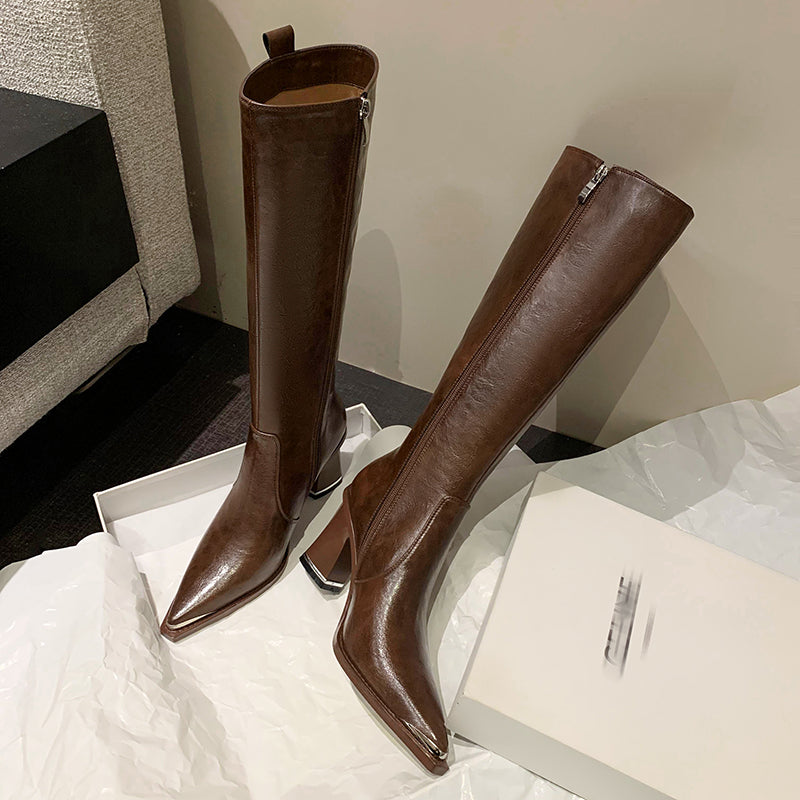 Luxury Leather Pointed Toe Tall Boots