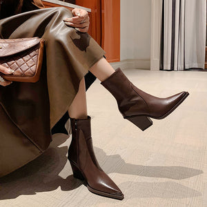 LeatherLux Chic Pointed Toe Winter Boots