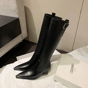 Luxury Leather Pointed Toe Tall Boots