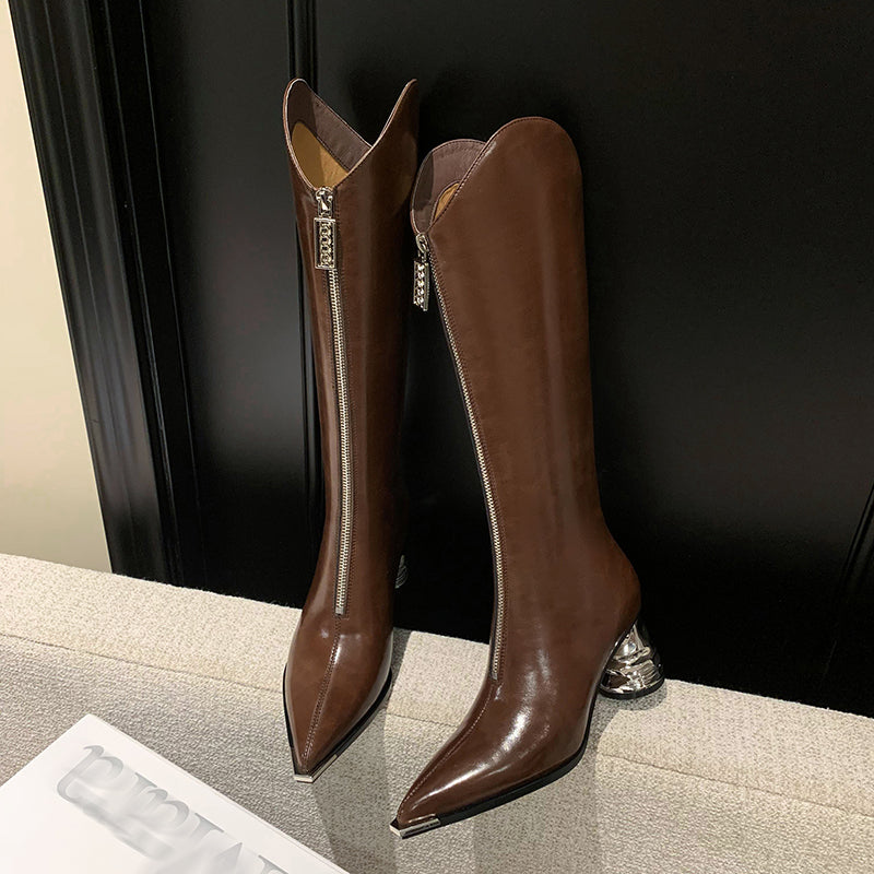 Luxury Leather Pointed Toe Tall Boots