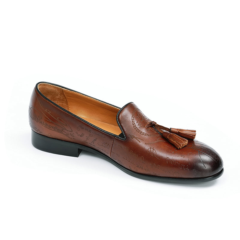 Lavish Leather Slip On Brogue Dress Shoes