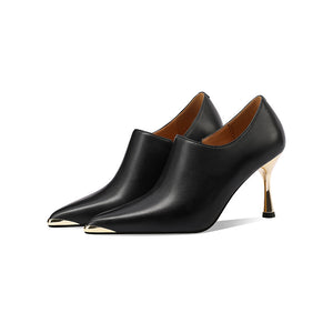 Chic Leather Pointed Toe Slip-on Pumps