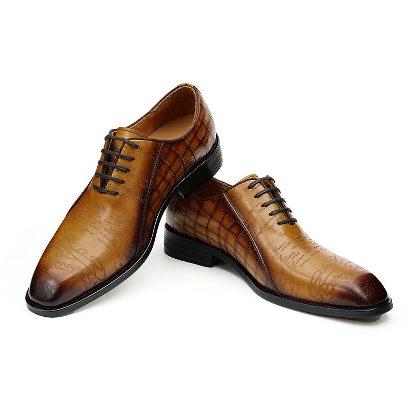 LuxeCroco Genuine Leather Embossed Oxford Dress Shoes